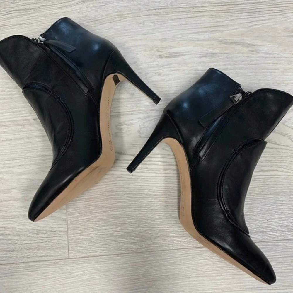 Camilla Skovgaard Black Leather Pointed Toe Stiletto Ankle Boots Size 36‎